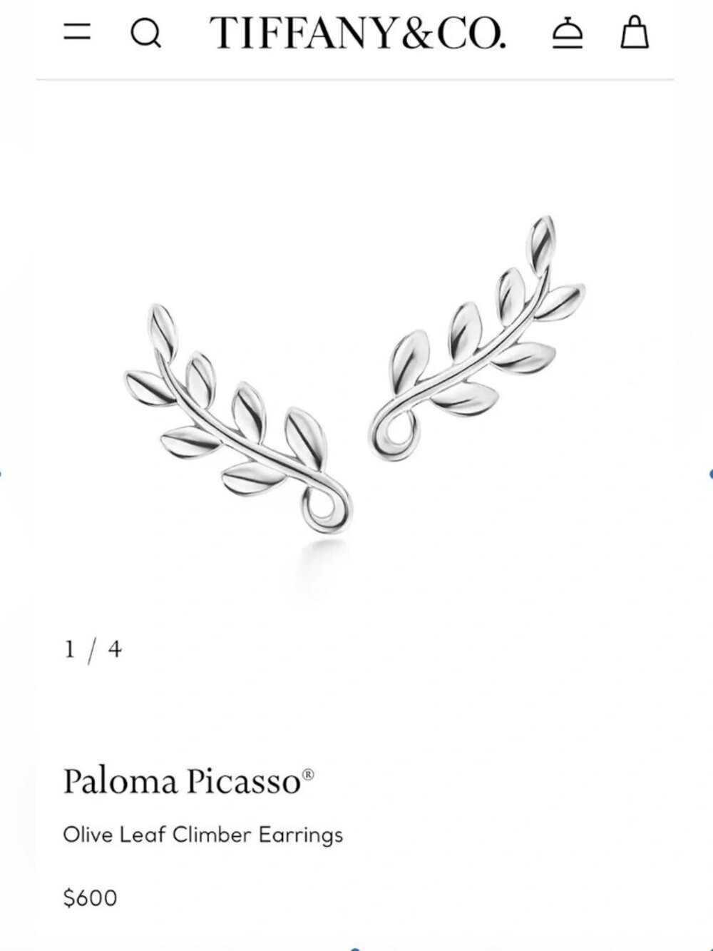 Paloma Picasso Olive Leaf Silver Earrings